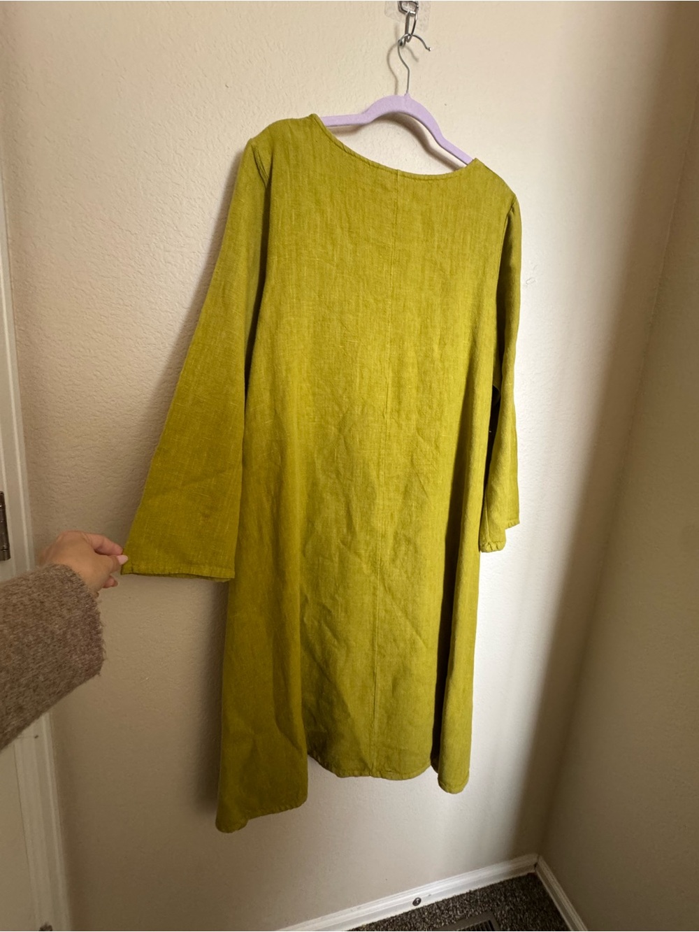 Bryn Walker Linen Linus Midi Dress Sz L in Lime Green Lagenlook Natural Fiber - Picture 8 of 8